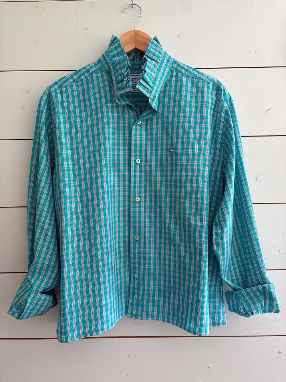 Viral Reworked Upcycled SOUTHERN TIDE Plaid Ruffle Collar, Large